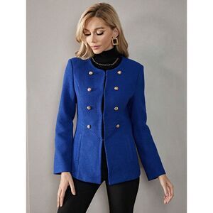 ZARA Blue Textured Blazer With Gold Buttons Size XS